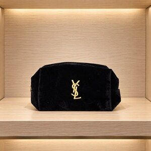 Yves Saint Laurent Black Velvet Makeup Bag | Sleek Cosmetic Organizer